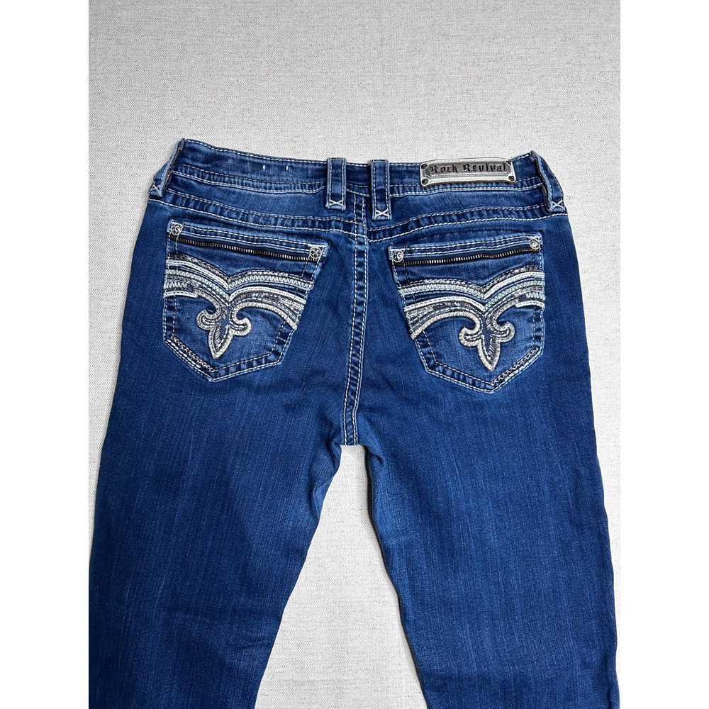 Rock Revival Tia Jeans Women's 31 Blue Denim Mid Rise Skinny Embellished Pockets - Picture 10 of 12